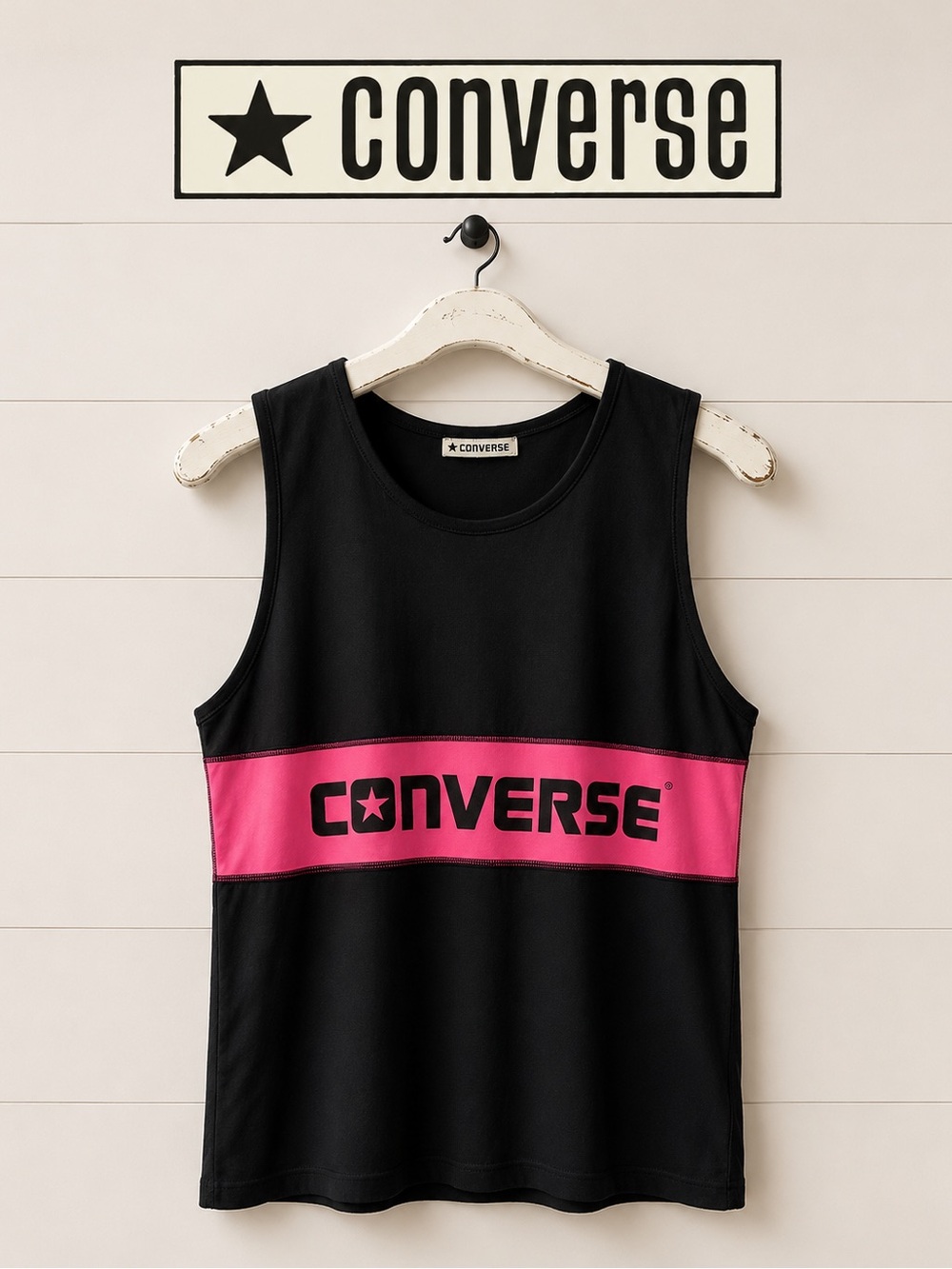 Vintage CONVERSE Tank Top – Black & Pink – Unisex – Estimated Size M